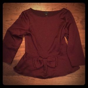 Ann Taylor Burgundy Bow Holiday Blouse